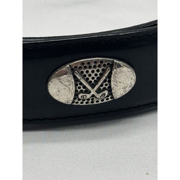 Black Leather PGA Tour Silvertone Medallion Belt Sz 42 47” Long Golf Club - Picture 6 of 11
